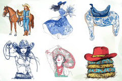 Cute Chinoiserie Cowgirl Clipart Bundle - CraftNest - Digital Crafting and Art