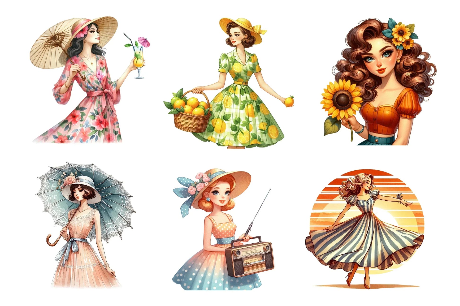 Summer Vintage Woman Clipart Bundle - CraftNest - Digital Crafting and Art