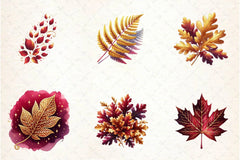 Burgundy And Gold Leaves Clipart Bundle - CraftNest - Digital Crafting and Art