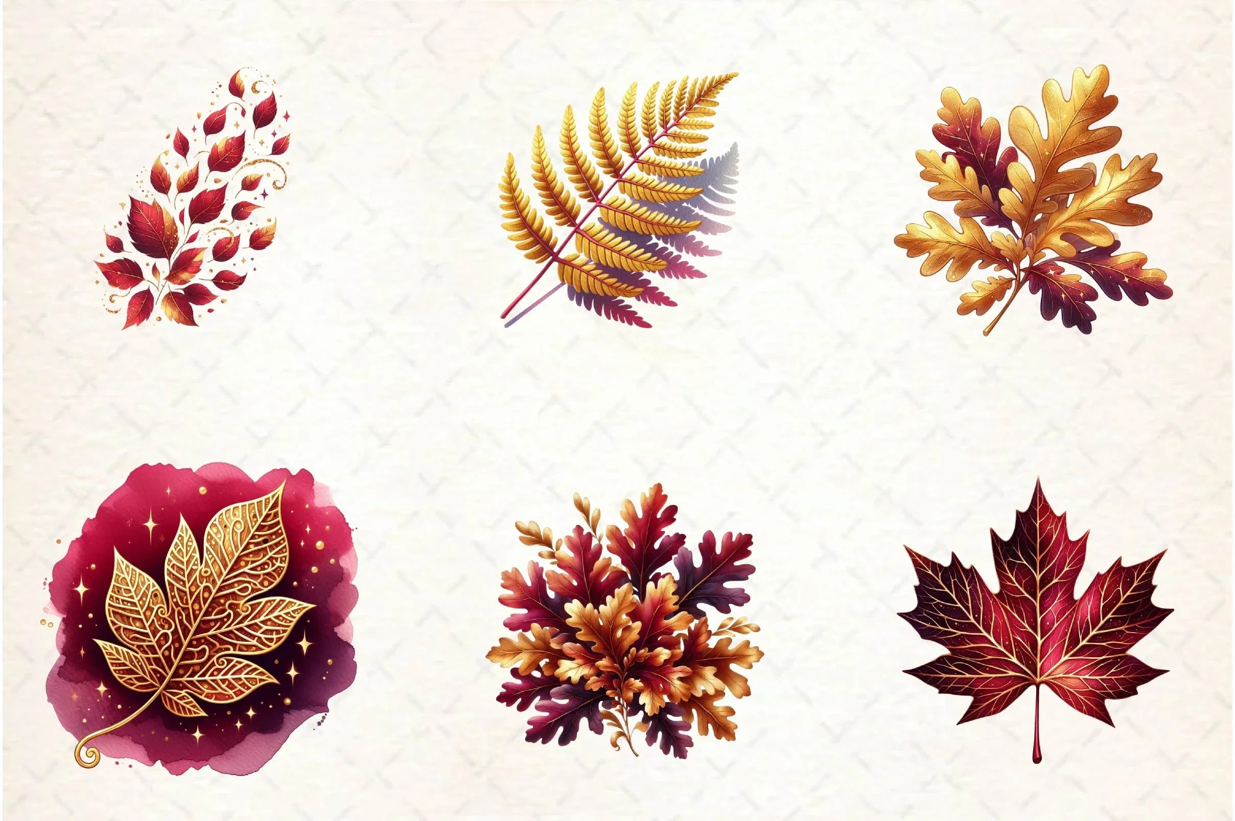 Burgundy And Gold Leaves Clipart Bundle - CraftNest - Digital Crafting and Art