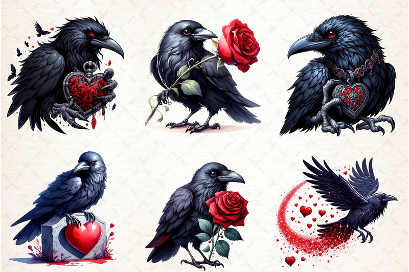 Valentine Gothic Ravens Clipart Bundle - CraftNest - Digital Crafting and Art