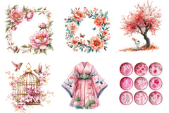 Pink Chinoiserie Summer Clipart Bundle - CraftNest - Digital Crafting and Art