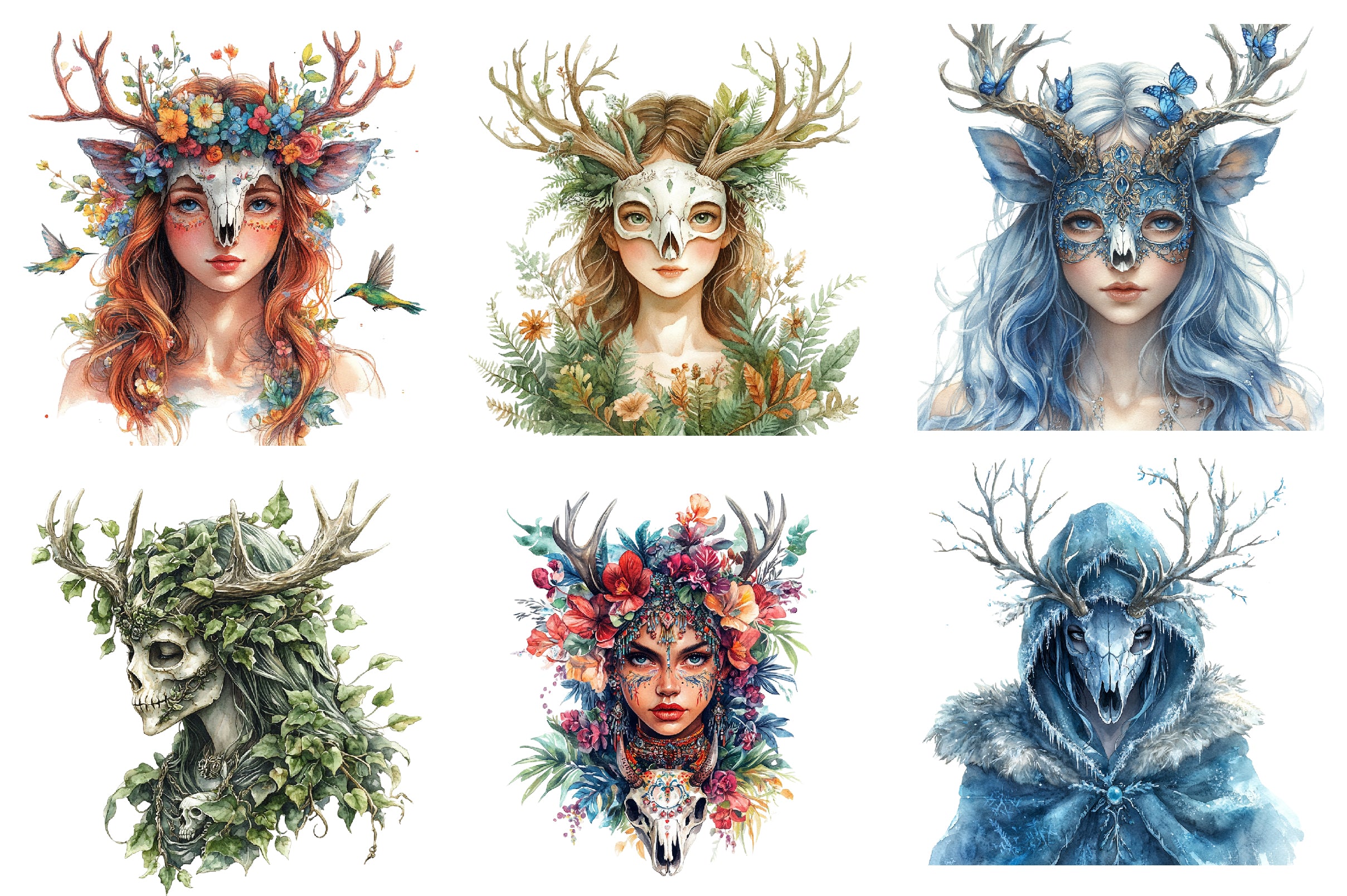 Deer Skull Mask Girls Clipart Bundle - CraftNest - Digital Crafting and Art