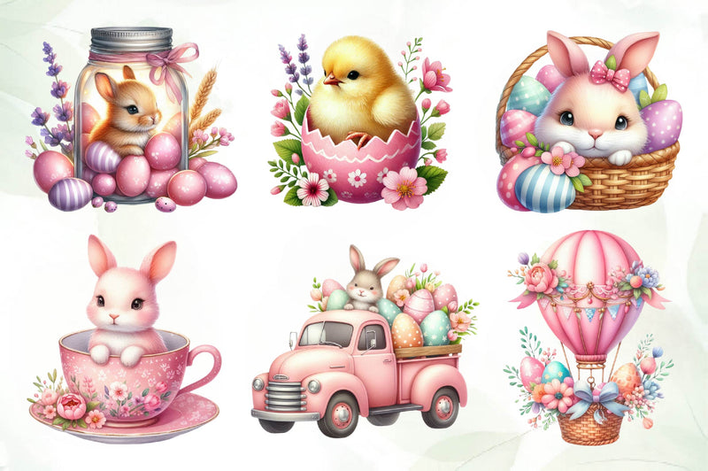 Cute Pink Easter Day Clipart Bundle - CraftNest - Digital Crafting and Art