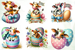 Easter Cow On Cracked Egg Clipart Bundle - CraftNest - Digital Crafting and Art
