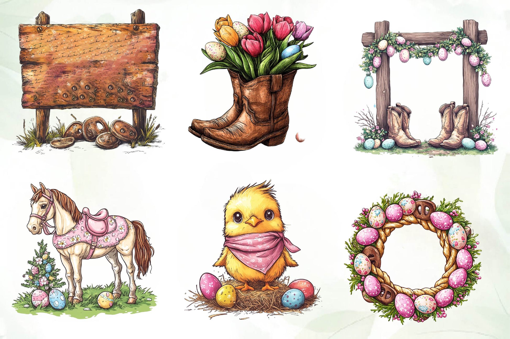 Vintage Pink Easter Western Clipart Bundle 1 - CraftNest - Digital Crafting and Art