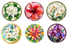 Round Stained Glass Tropical Flowers Clipart Bundle - CraftNest - Digital Crafting and Art