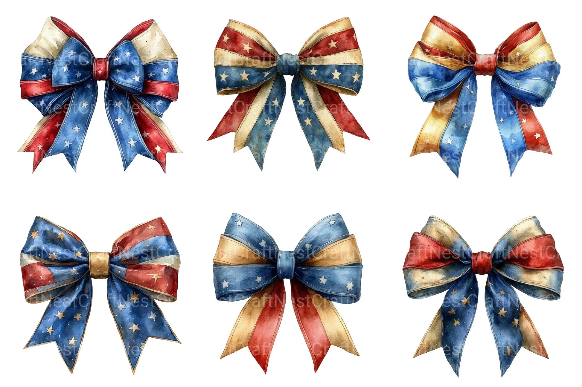 Patriotic Bows Clipart - CraftNest - Digital Crafting and Art