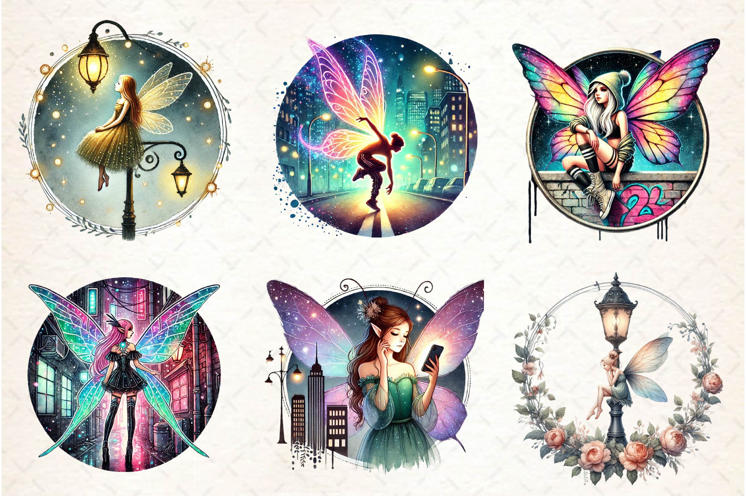 Urban Fairy Round Set Clipart Bundle - CraftNest - Digital Crafting and Art
