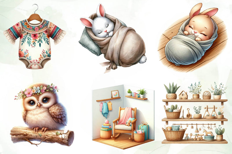 Boho Nursery Baby Clipart Bundle 1 - CraftNest - Digital Crafting and Art
