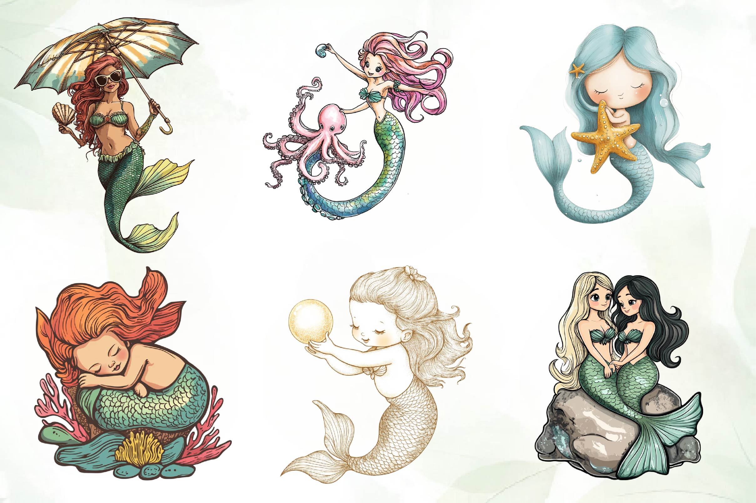 Cute Little Mermaid Clipart Bundle - CraftNest - Digital Crafting and Art
