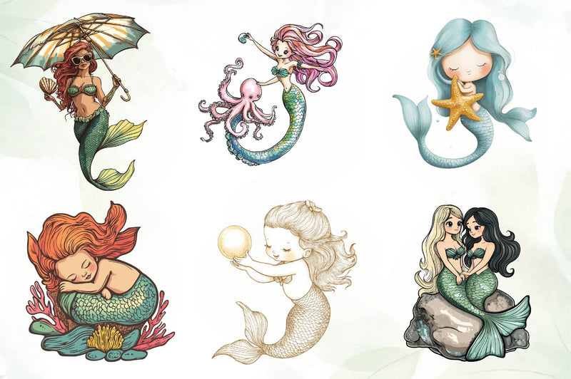 Cute Little Mermaid Clipart Bundle - CraftNest - Digital Crafting and Art
