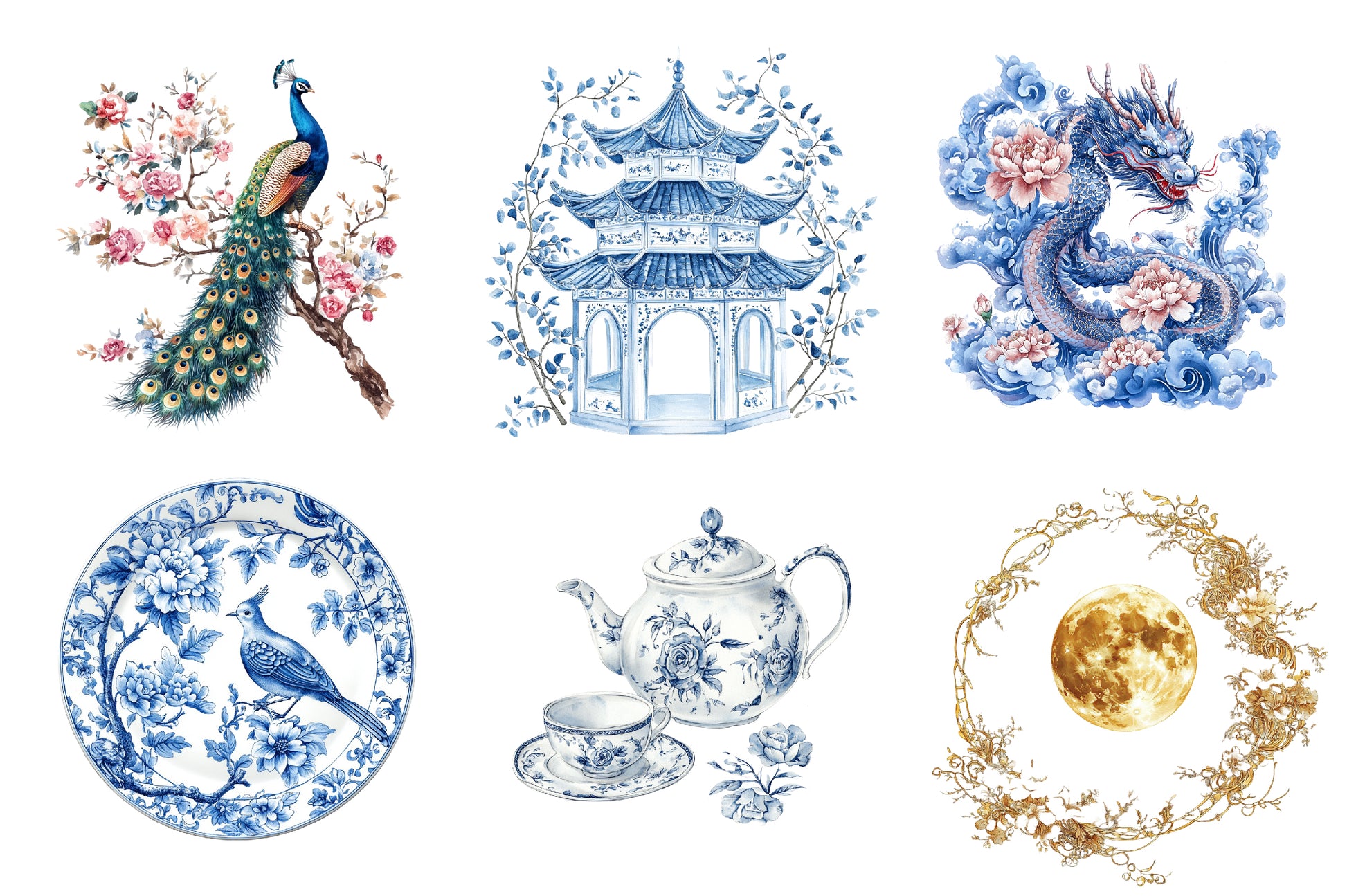 Chinoiserie Toile De Jouy Clipart Bundle - CraftNest - Digital Crafting and Art