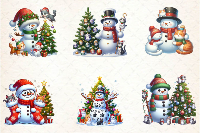 Christmas Snowman With Cats Clipart Bundle - CraftNest - Digital Crafting and Art