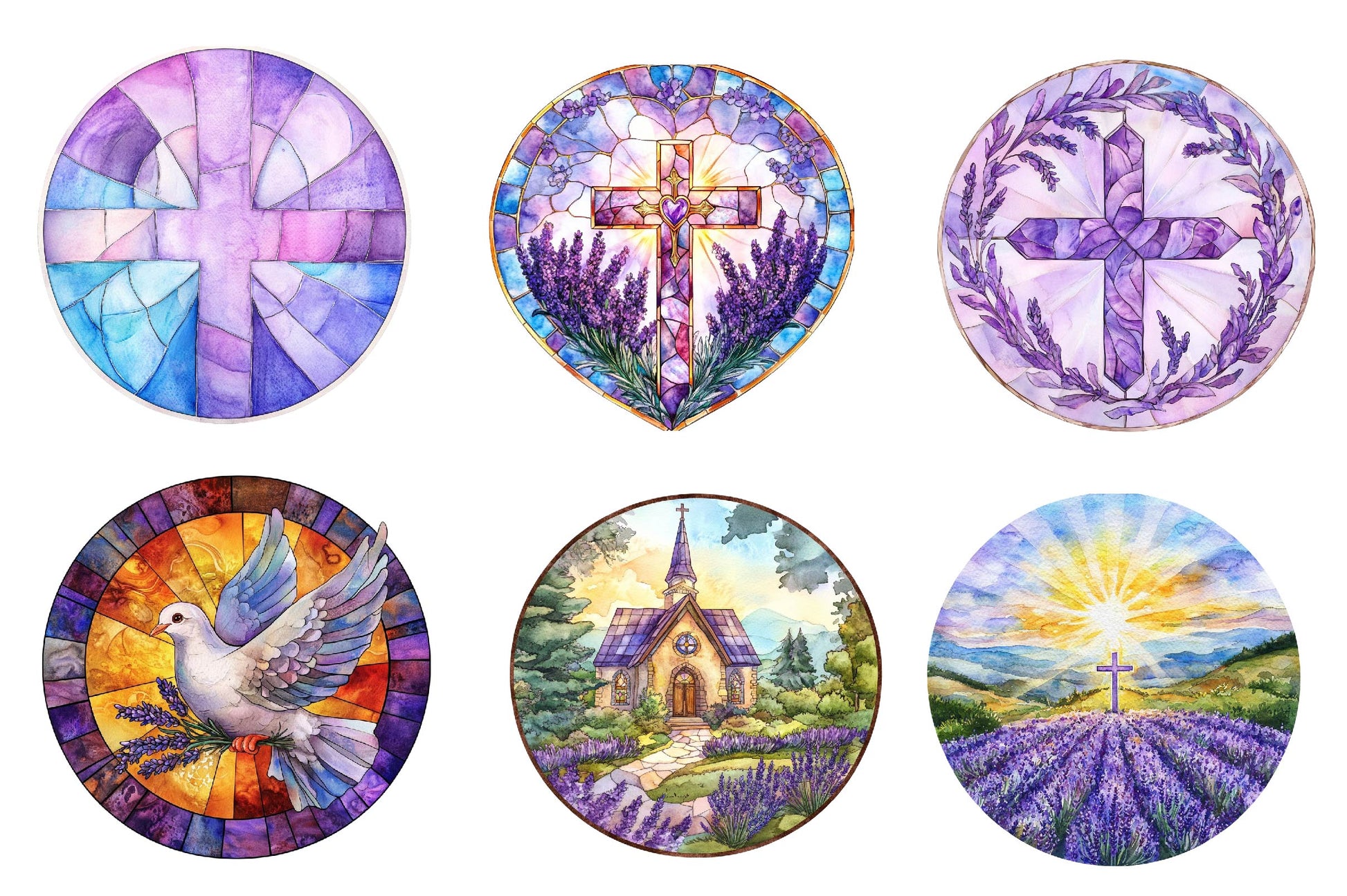 Round Lavender Blessing & Cross Stained Glass Clipart Bundle - CraftNest - Digital Crafting and Art