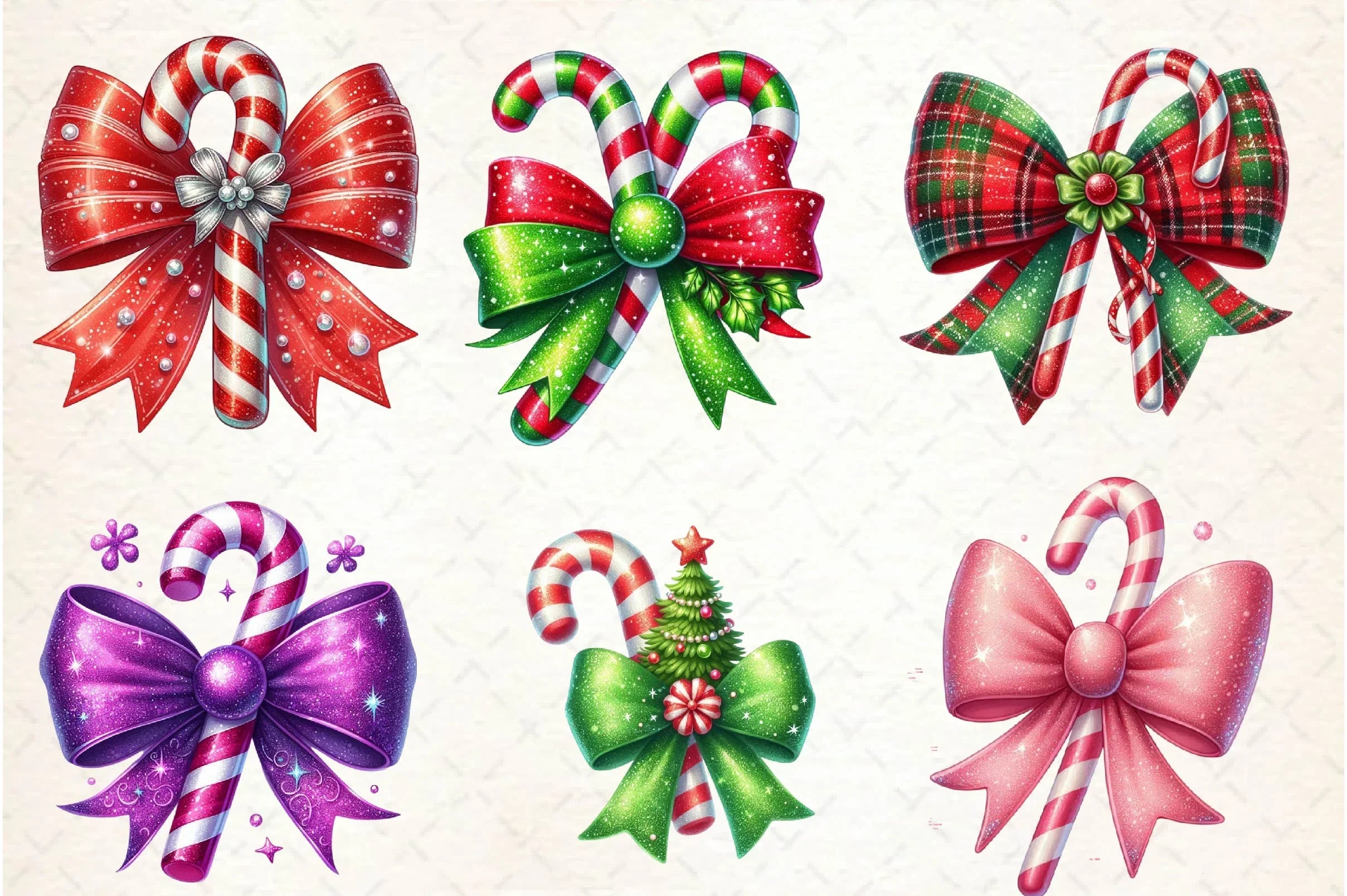 Glitter Christmas Bow Candy Cane Clipart Bundle - CraftNest - Digital Crafting and Art