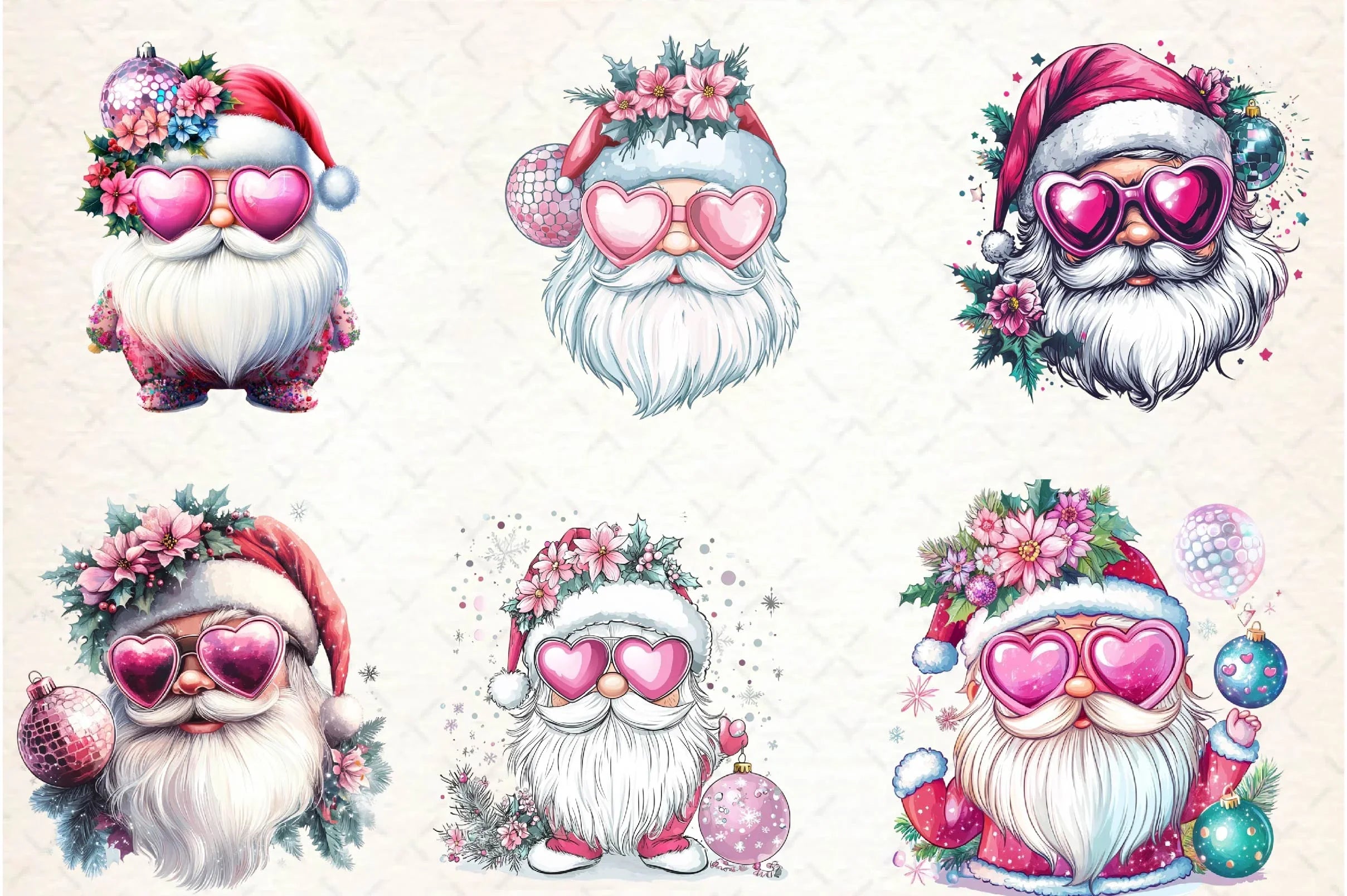 Santa Claus Retro Pink Christmas Clipart Bundle - CraftNest - Digital Crafting and Art