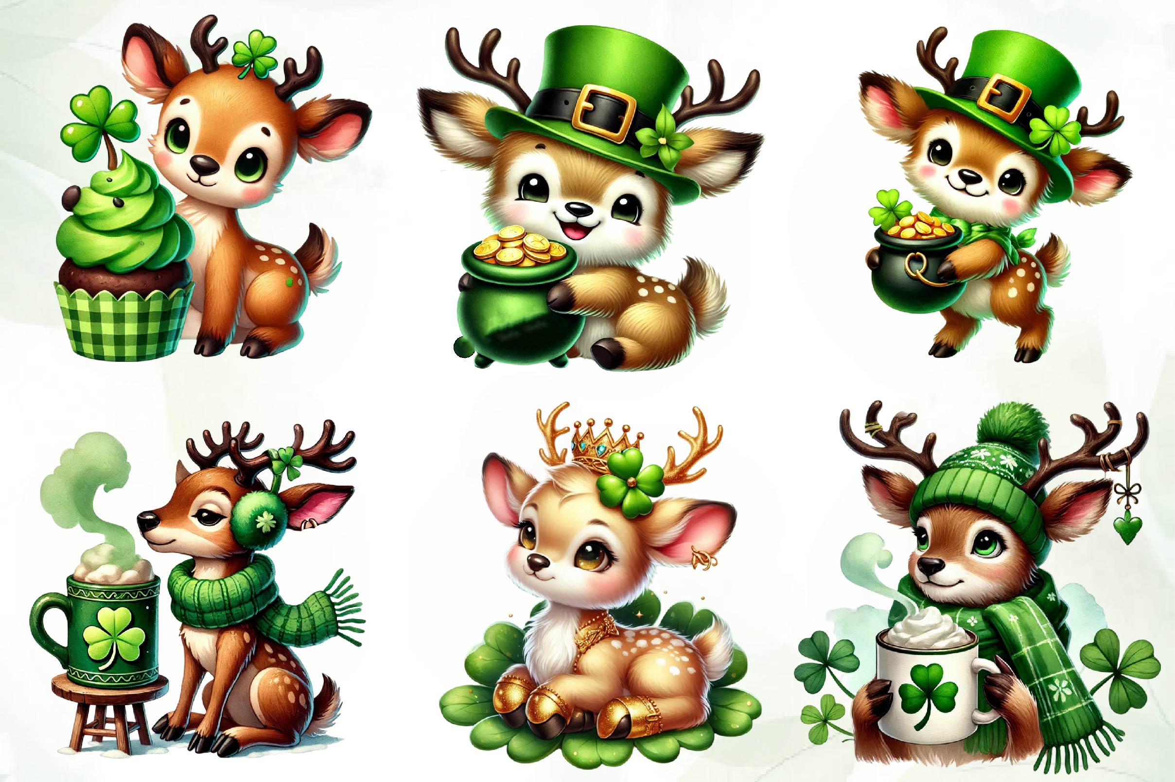 St Patricks Day Cute Reindeer Clipart Bundle - CraftNest - Digital Crafting and Art