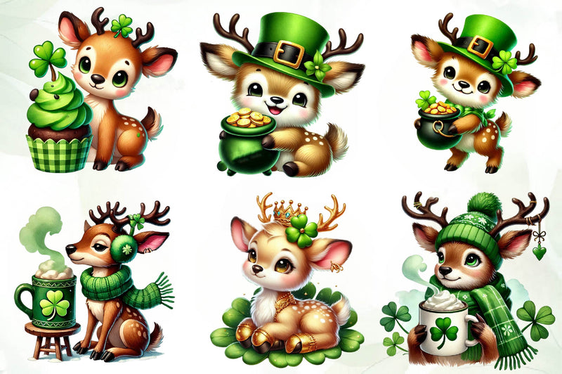 St Patricks Day Cute Reindeer Clipart Bundle - CraftNest - Digital Crafting and Art