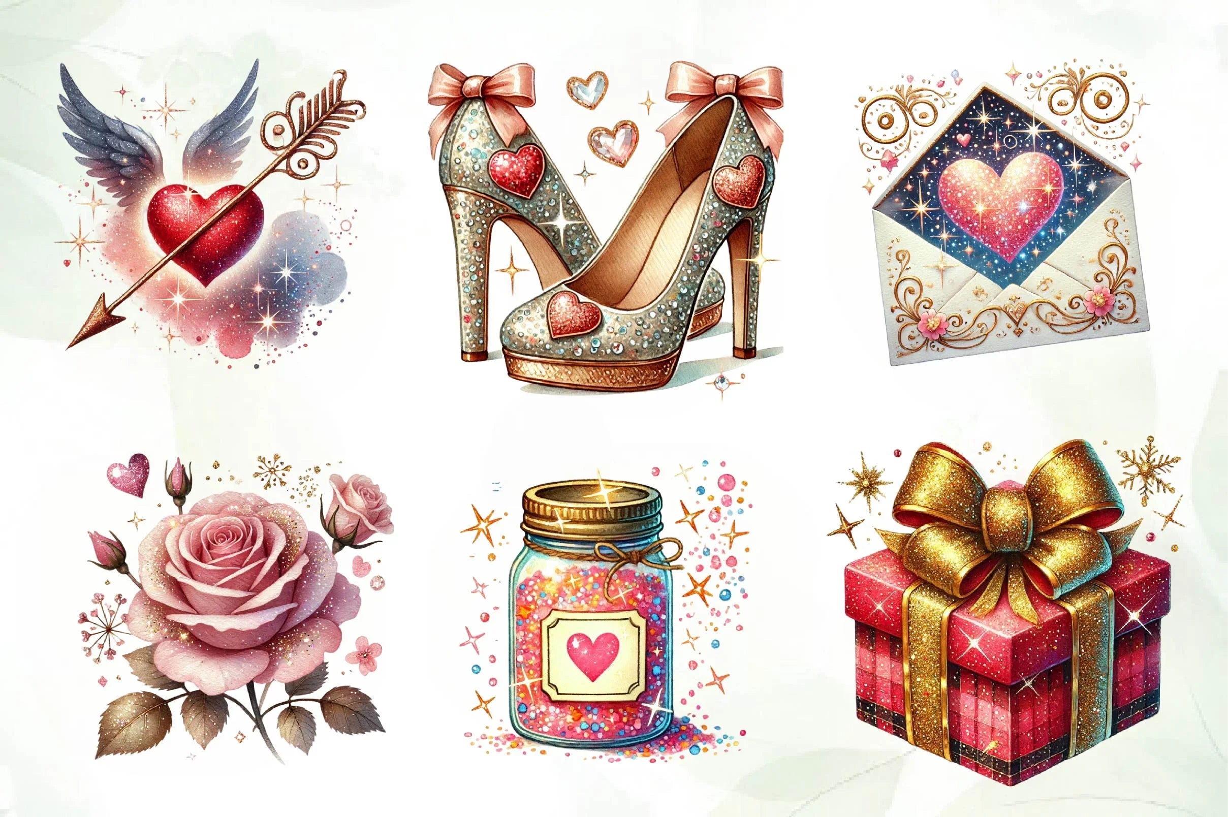 Glittery Valentine Clipart Bundle - CraftNest - Digital Crafting and Art