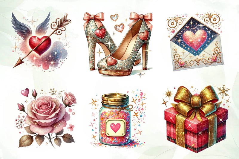 Glittery Valentine Clipart Bundle - CraftNest - Digital Crafting and Art
