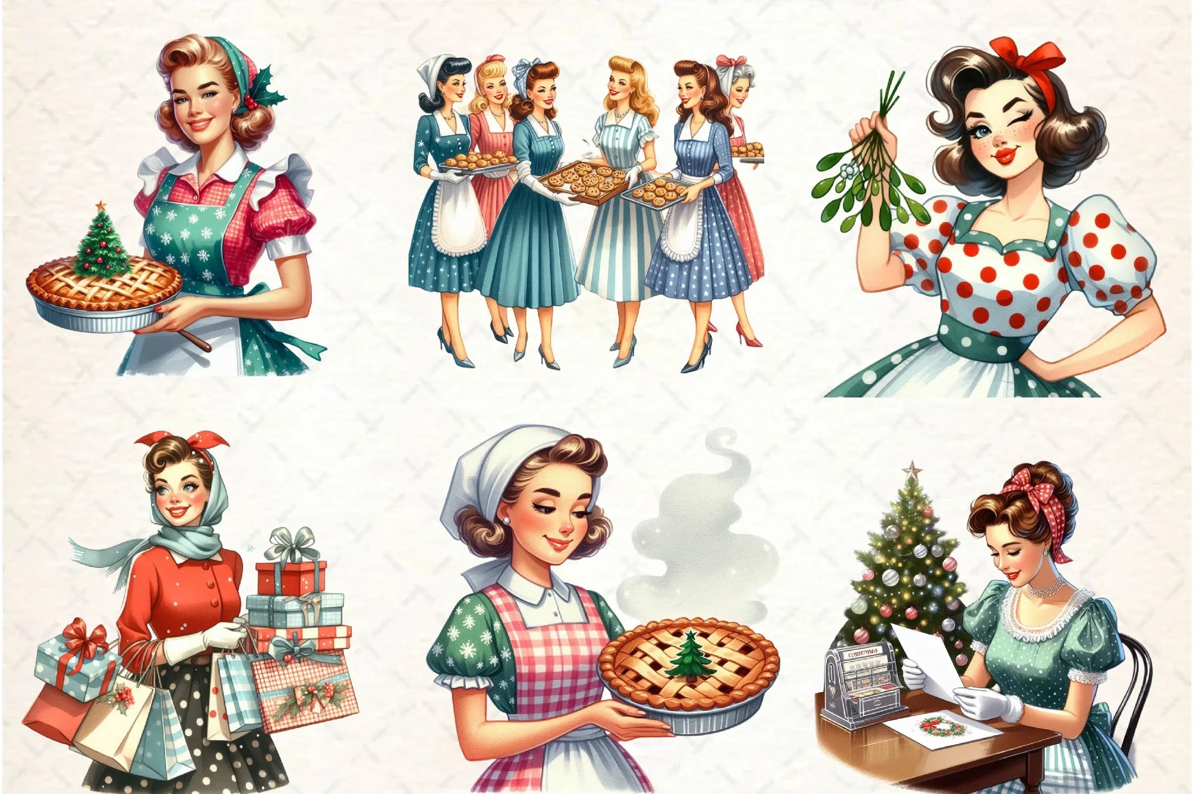 Retro Christmas Housewives Clipart Bundle - CraftNest - Digital Crafting and Art