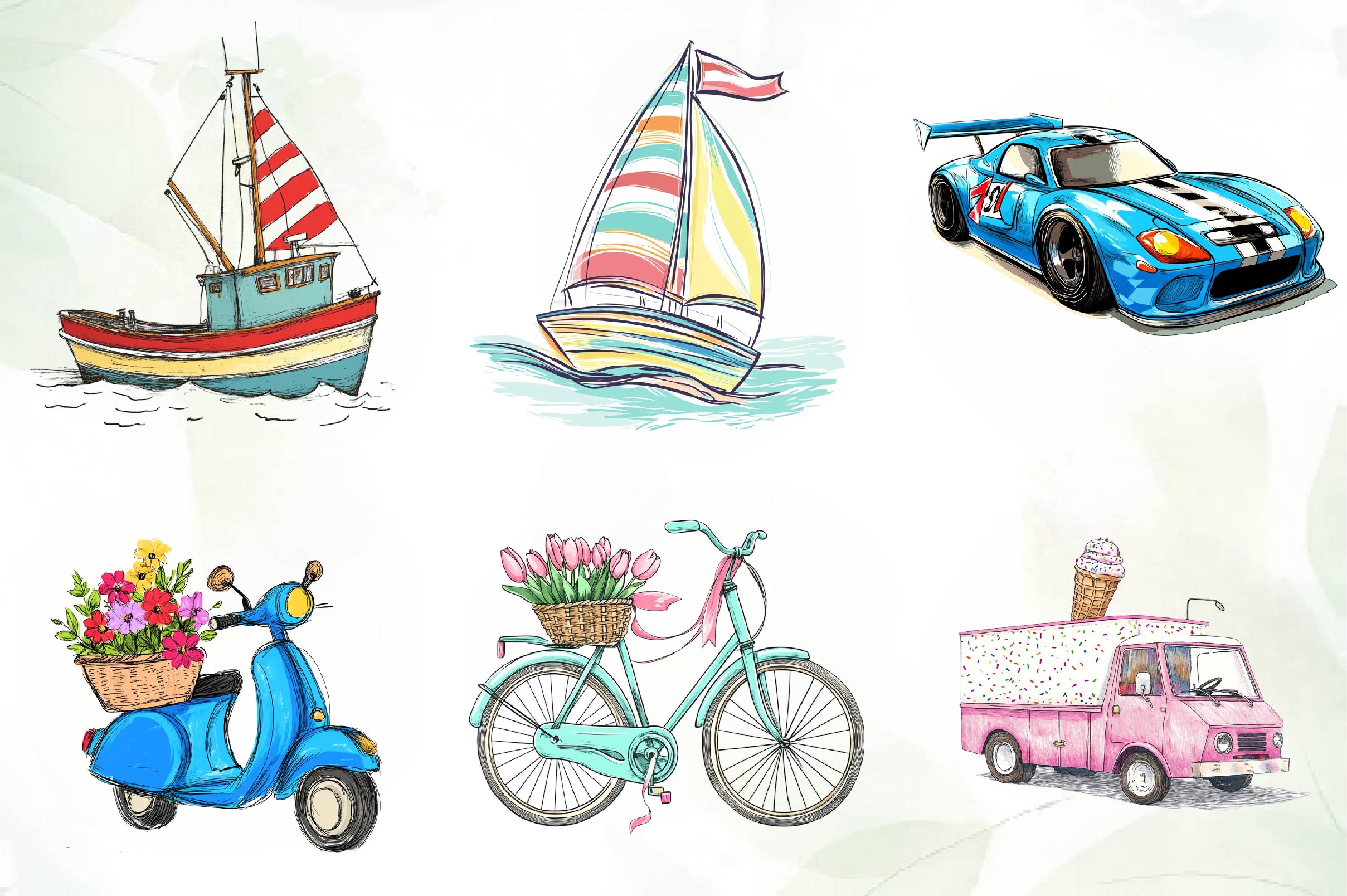 Cute Transport Clipart Bundle - CraftNest - Digital Crafting and Art