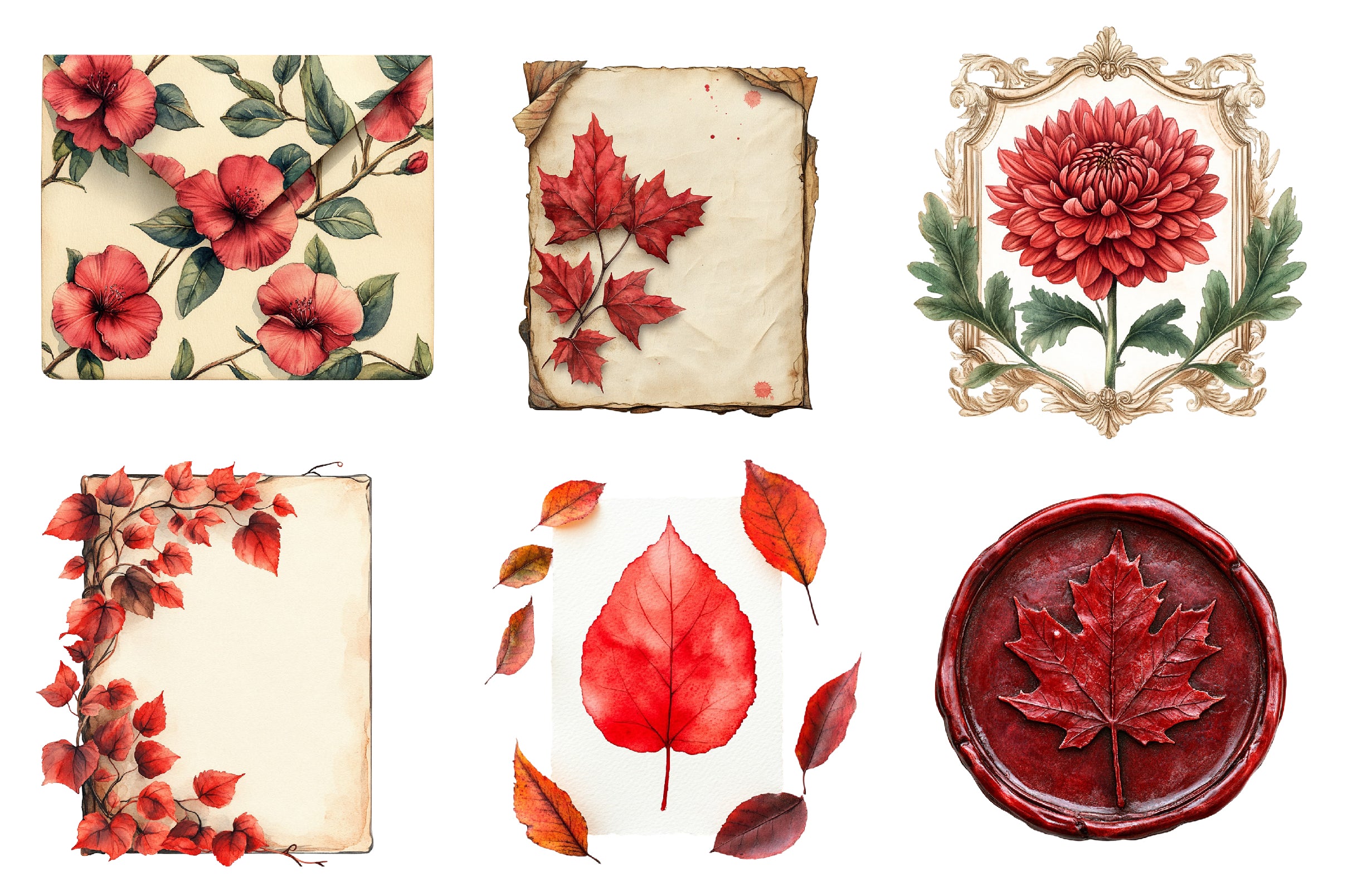 Red Vintage Fall Ephemera Clipart Bundle - CraftNest - Digital Crafting and Art