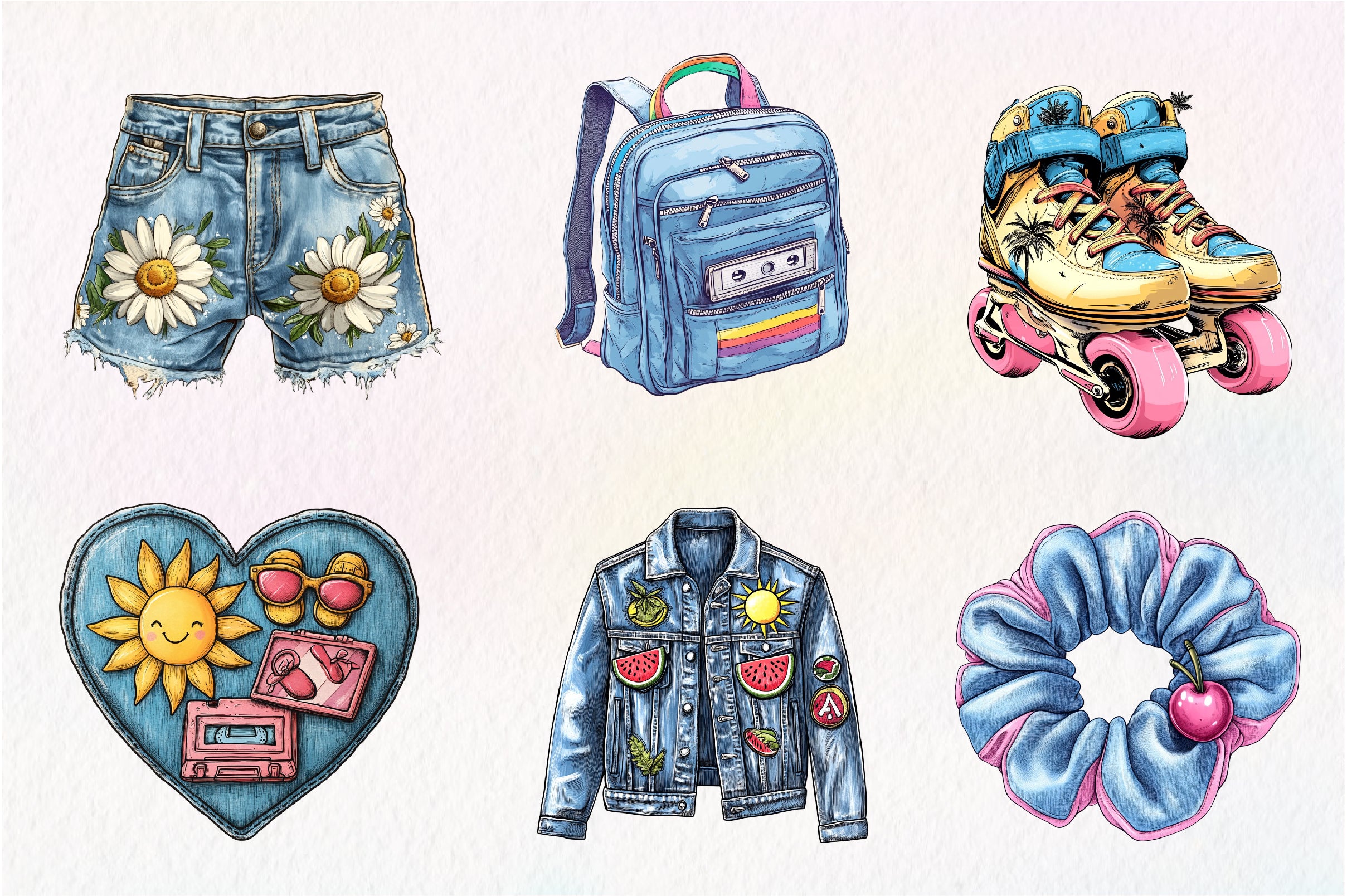 1990 Denim Summer Clipart Bundle - CraftNest - Digital Crafting and Art