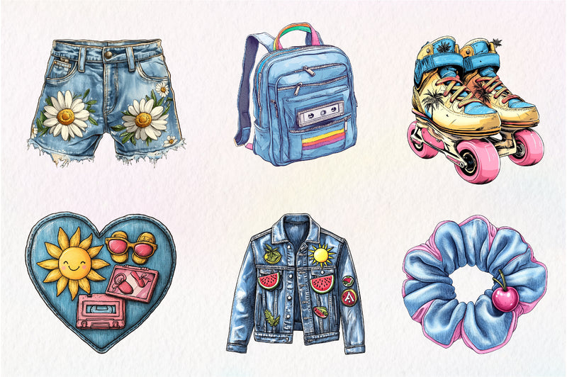 1990 Denim Summer Clipart Bundle - CraftNest - Digital Crafting and Art