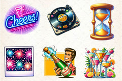 Retro New Year Clipart Bundle - CraftNest - Digital Crafting and Art