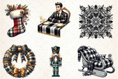 Luxury Plaid Black And White Christmas Clipart Bundle - CraftNest - Digital Crafting and Art