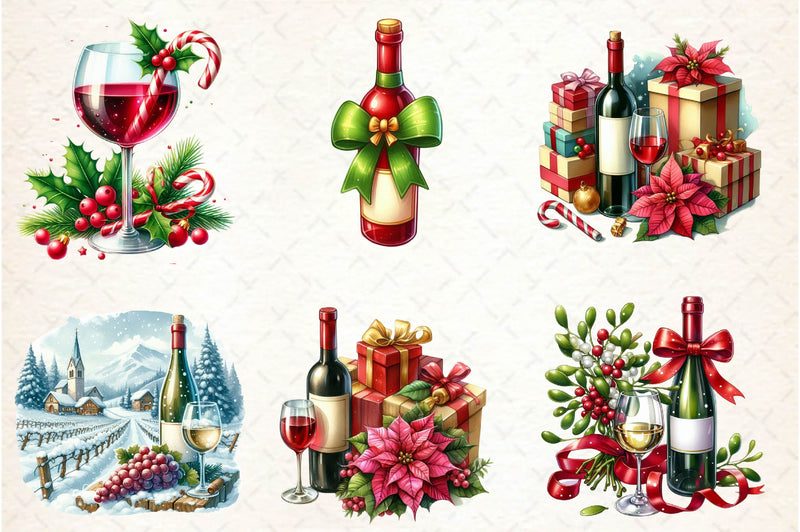 Christmas Red Wine Clipart Bundle - CraftNest - Digital Crafting and Art