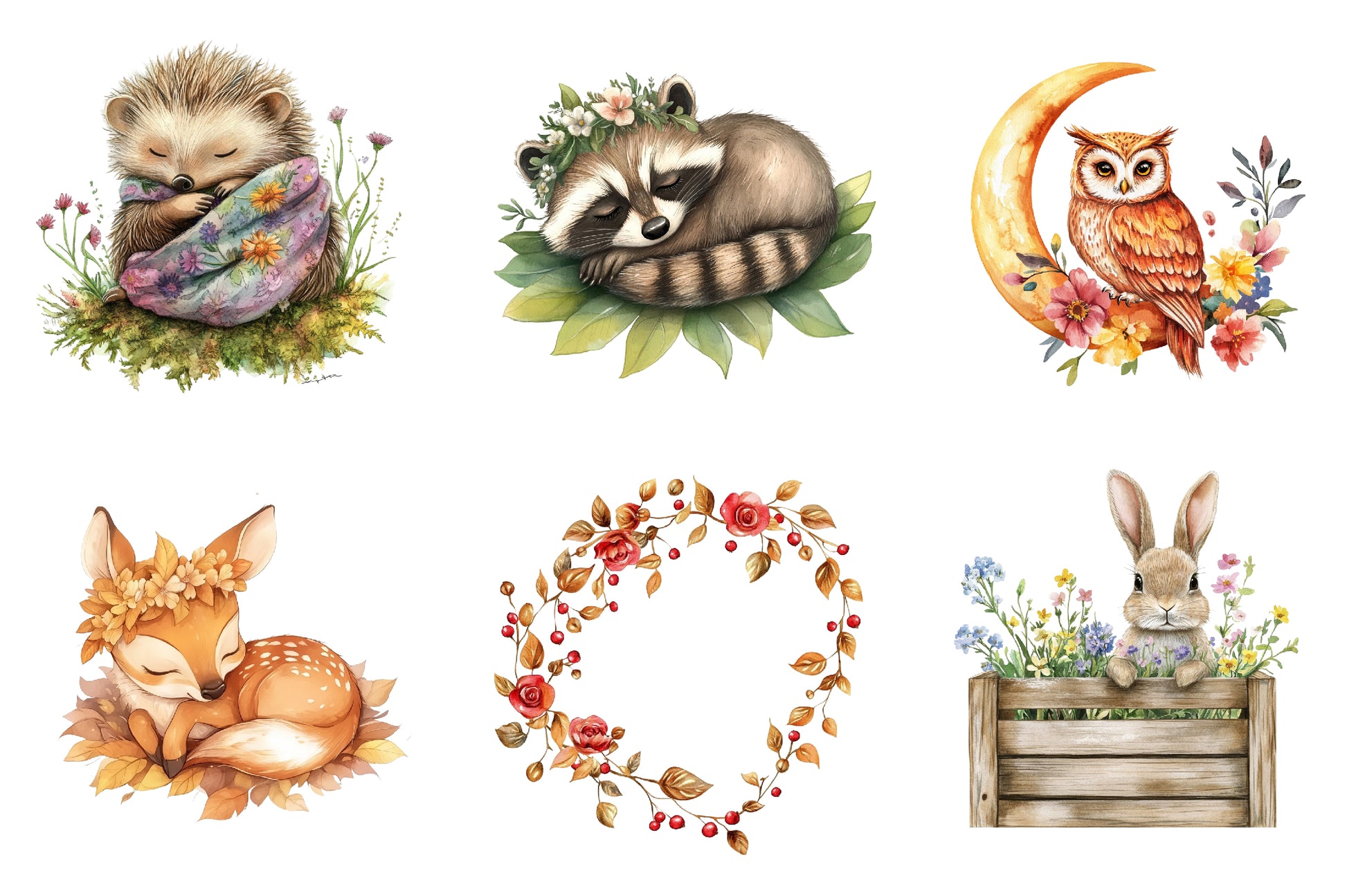 Boho Woodland Baby Floral Animals Clipart Bundle - CraftNest - Digital Crafting and Art