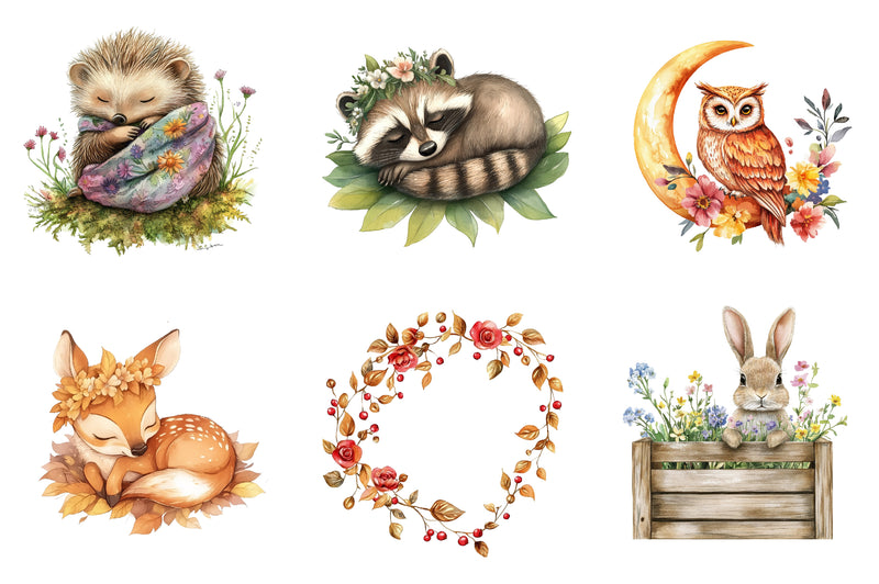 Boho Woodland Baby Floral Animals Clipart Bundle - CraftNest - Digital Crafting and Art