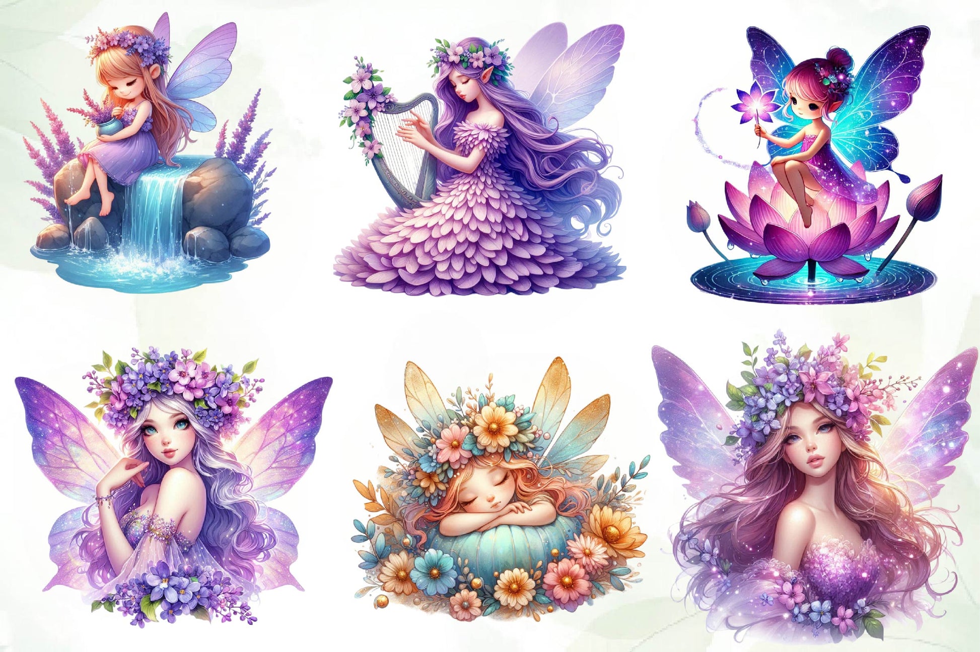 Magical Garden Purple Fairies Clipart Bundle 2 - CraftNest - Digital Crafting and Art