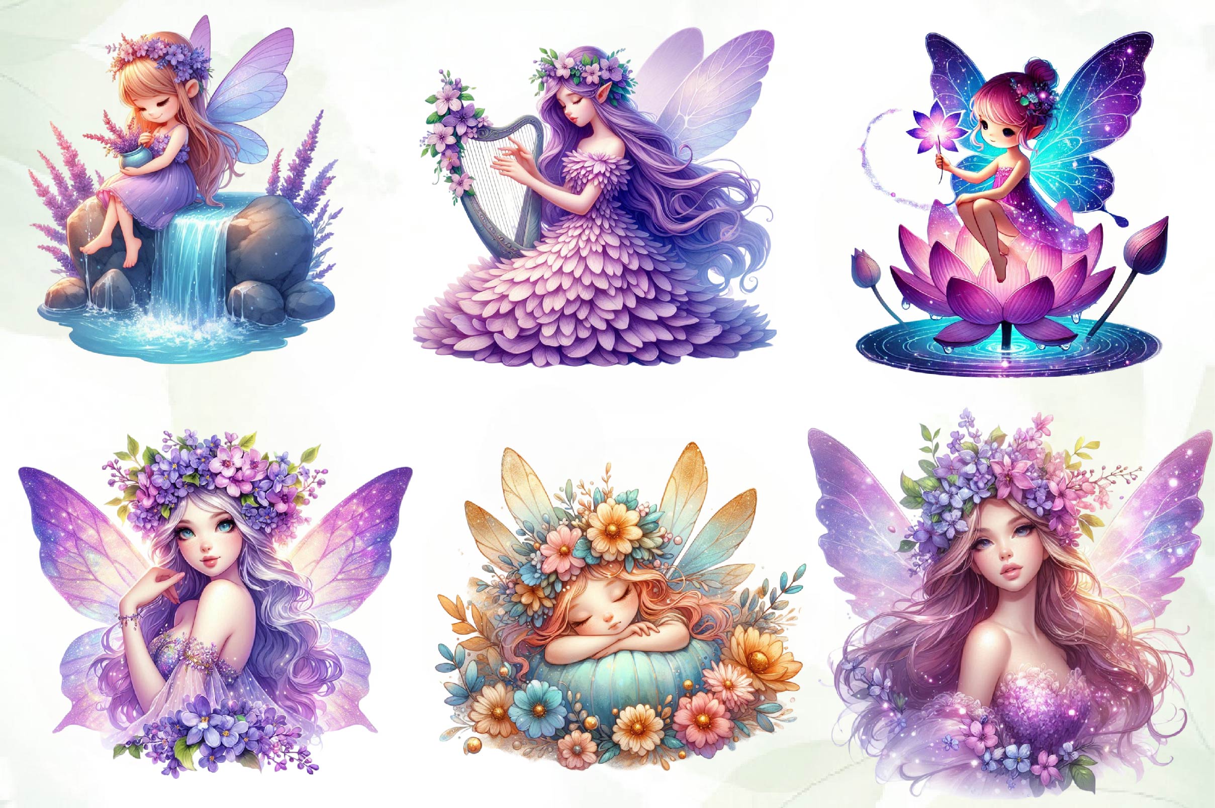 Magical Garden Purple Fairies Clipart Bundle 2 - CraftNest - Digital Crafting and Art