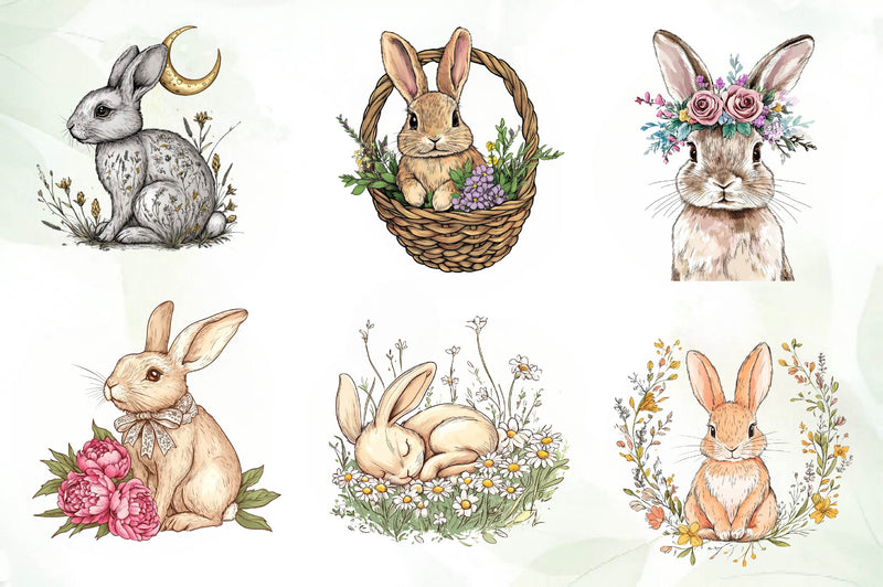 Boho Bunny & Spring Flowers Clipart Bundle - CraftNest - Digital Crafting and Art