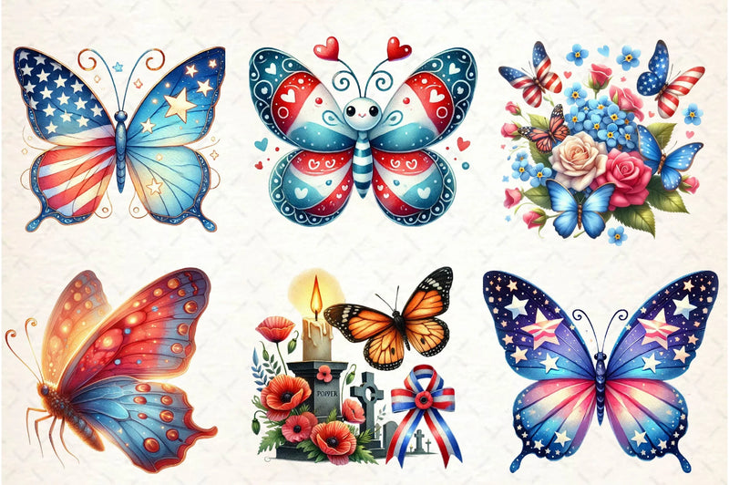 Memorial Day Butterfly Clipart Bundle - CraftNest - Digital Crafting and Art