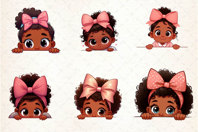 Peeking African American Little Girl Clipart Bundle - CraftNest - Digital Crafting and Art