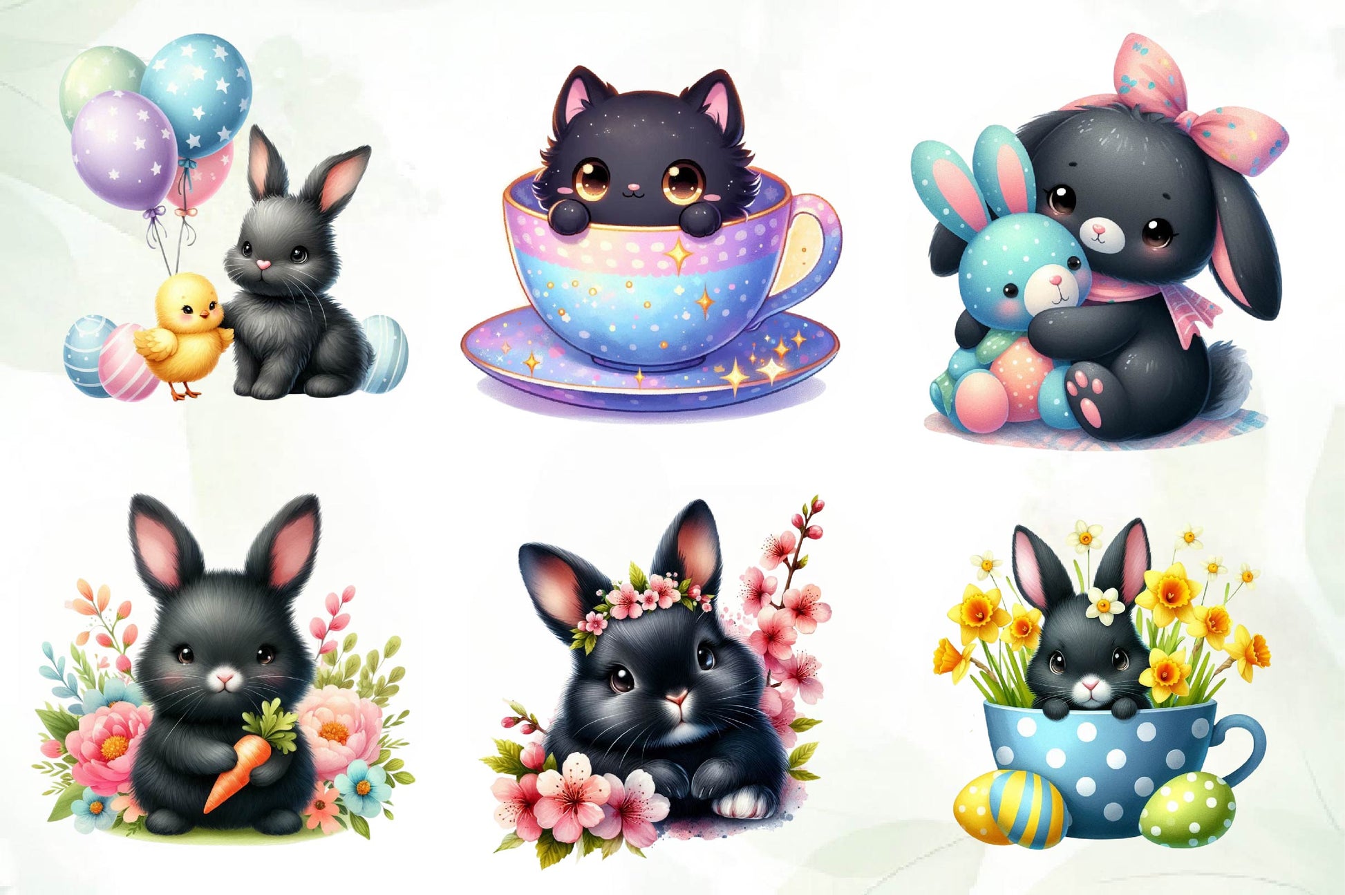 Cute Black Easter Bunny Clipart Bundle 1 - CraftNest - Digital Crafting and Art