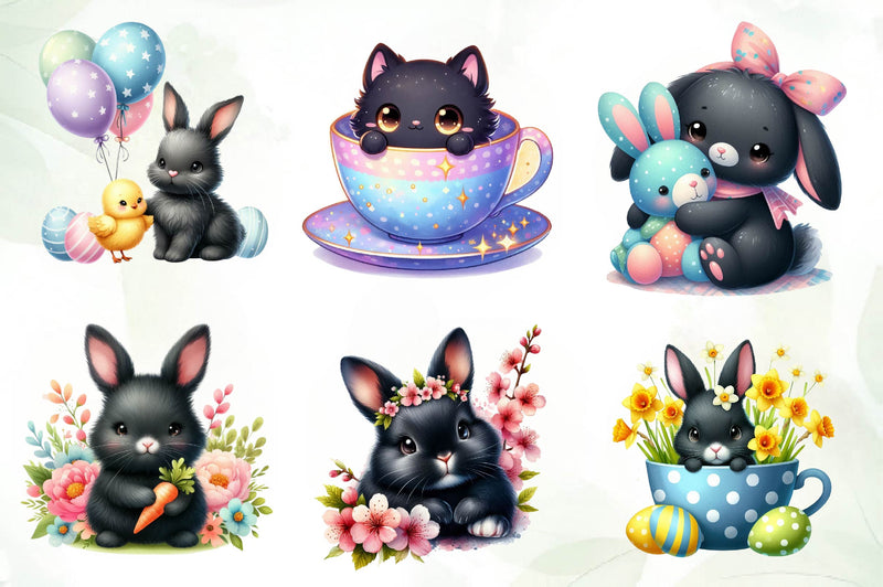 Cute Black Easter Bunny Clipart Bundle 1 - CraftNest - Digital Crafting and Art