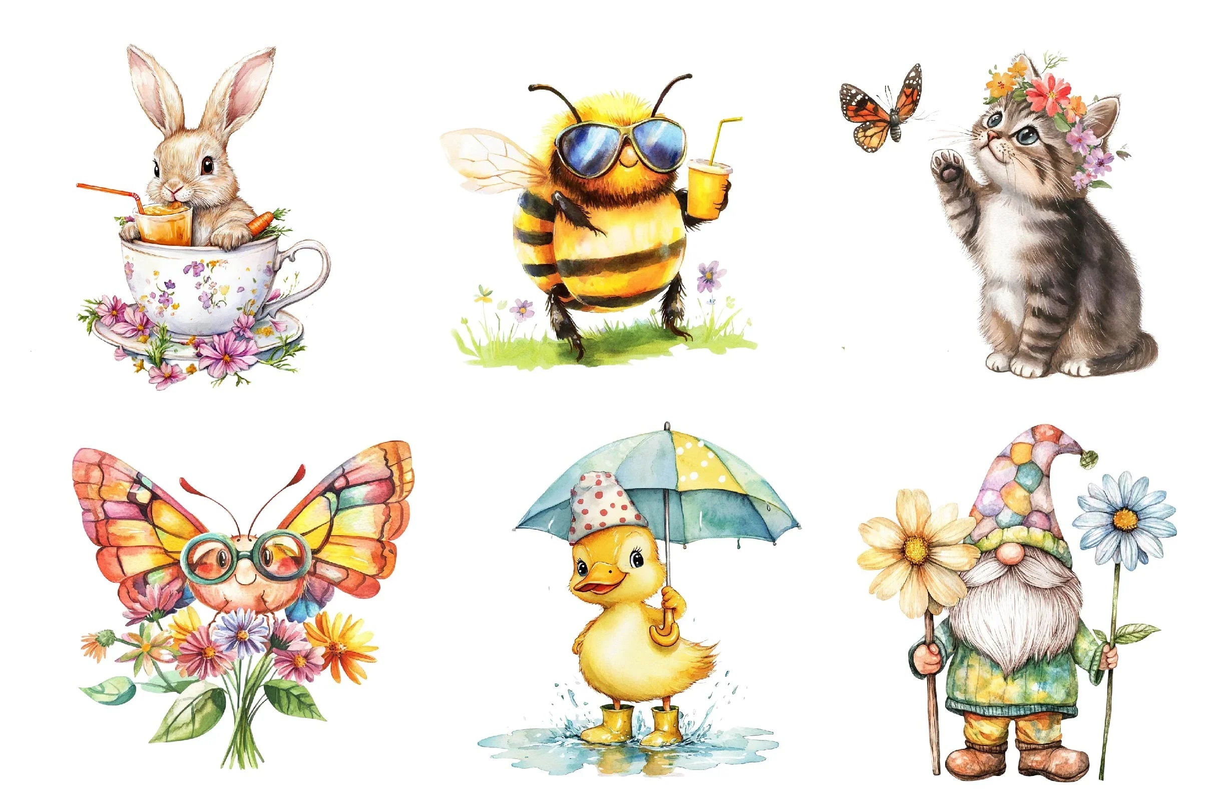 Funny Happy Spring Clipart Bundle