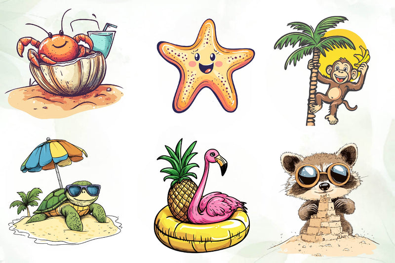 Beachy Summer Animals Clipart Bundle - CraftNest - Digital Crafting and Art
