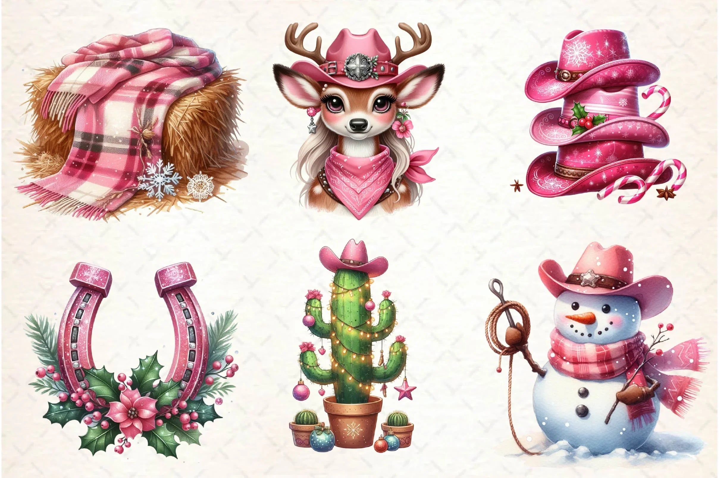 Pink Christmas Cowboy Clipart Bundle - CraftNest - Digital Crafting and Art