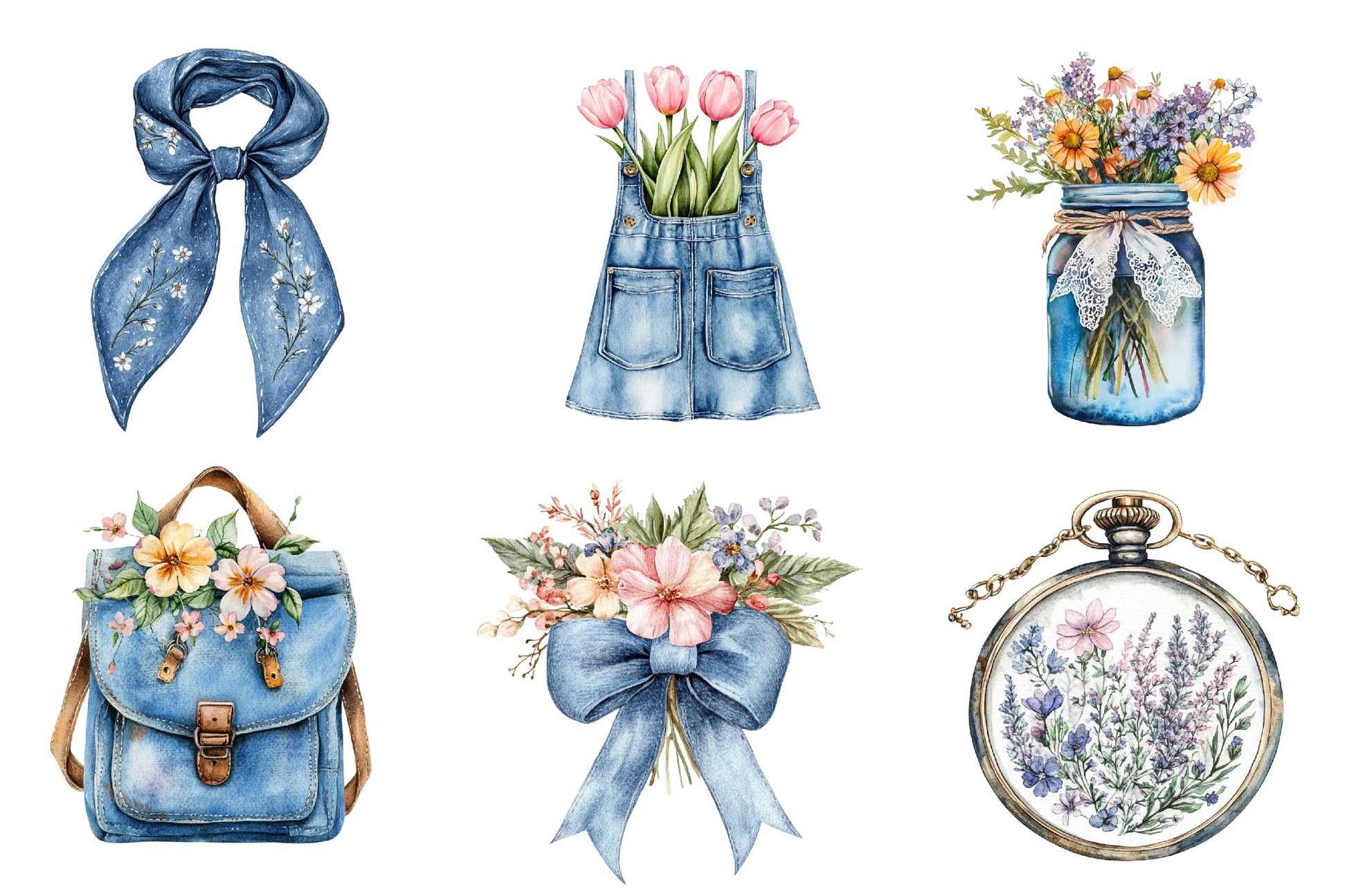 Vintage Denim Spring Clipart Bundle - CraftNest - Digital Crafting and Art