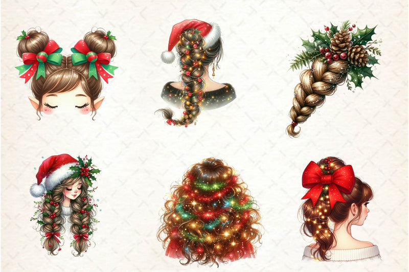 Girl Hairstyle Christmas Clipart Bundle - CraftNest - Digital Crafting and Art