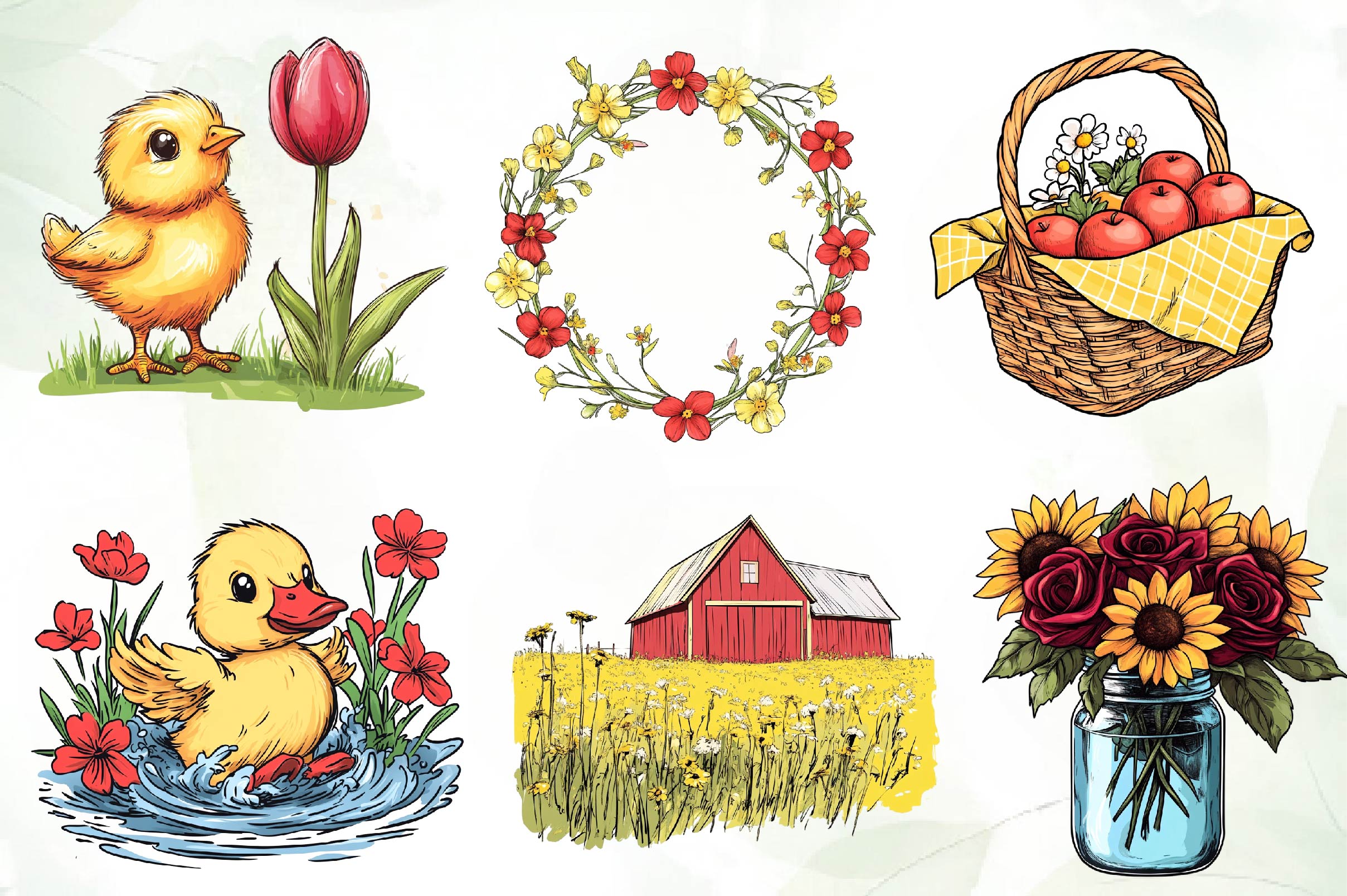 Red & Yellow Spring Clipart Bundle - CraftNest - Digital Crafting and Art