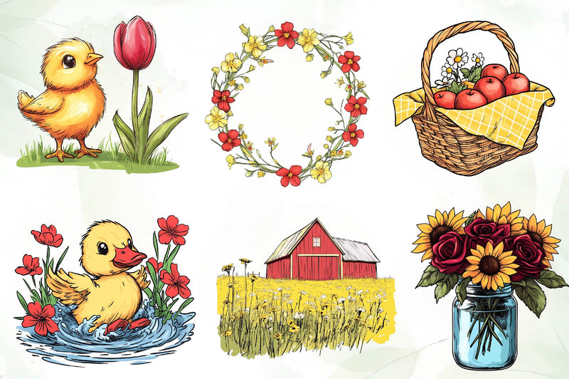 Red & Yellow Spring Clipart Bundle - CraftNest - Digital Crafting and Art