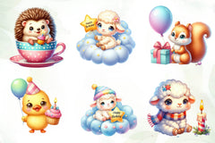 Cute Animals Birthday Water Color Clipart Bundle - CraftNest - Digital Crafting and Art